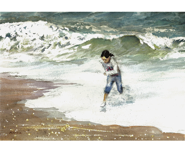 The Big Wave - watercolour by Jon Asher