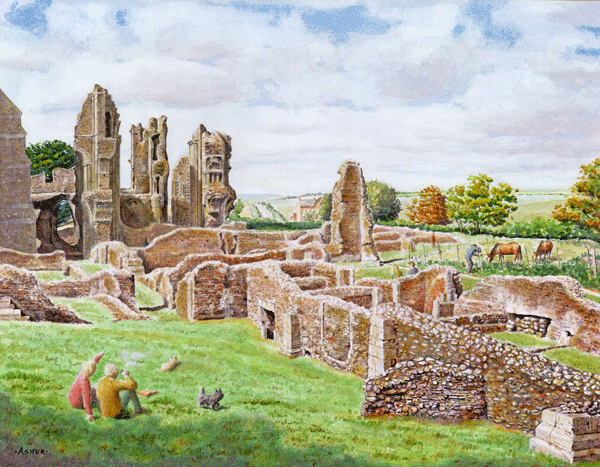 The Ruins at Binham Priory - watercolour by Jon Asher