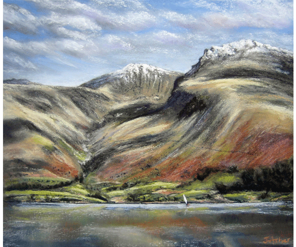 Wastwater and the Scafells - pastel by Jon Asher