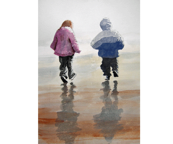 A Stroll On The Beach A Stroll On The Beach - watercolour by Jon Asher