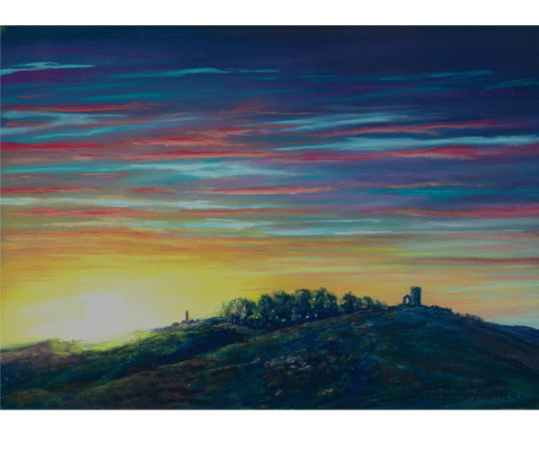 Sunset at Bradgate Park, Leics - pastel by Jon Asher