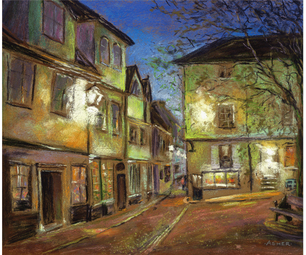 Elm Hill at dusk Elm Hill at dusk - pastel by Jon Asher