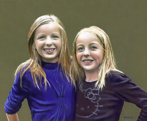 Sisters Hebe and Posy Hebe and Posy - pastel by Jon Asher