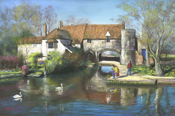 Pulls Ferry in Spring, Norwich Pulls Ferry in Spring, Norwich - pastel by Jon Asher